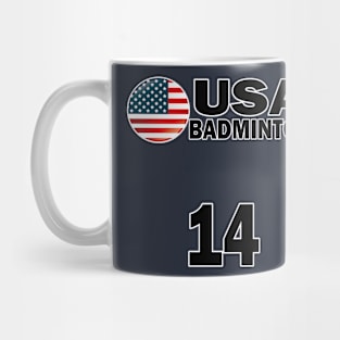 USA Badminton Number 14 T-shirt Design Mug